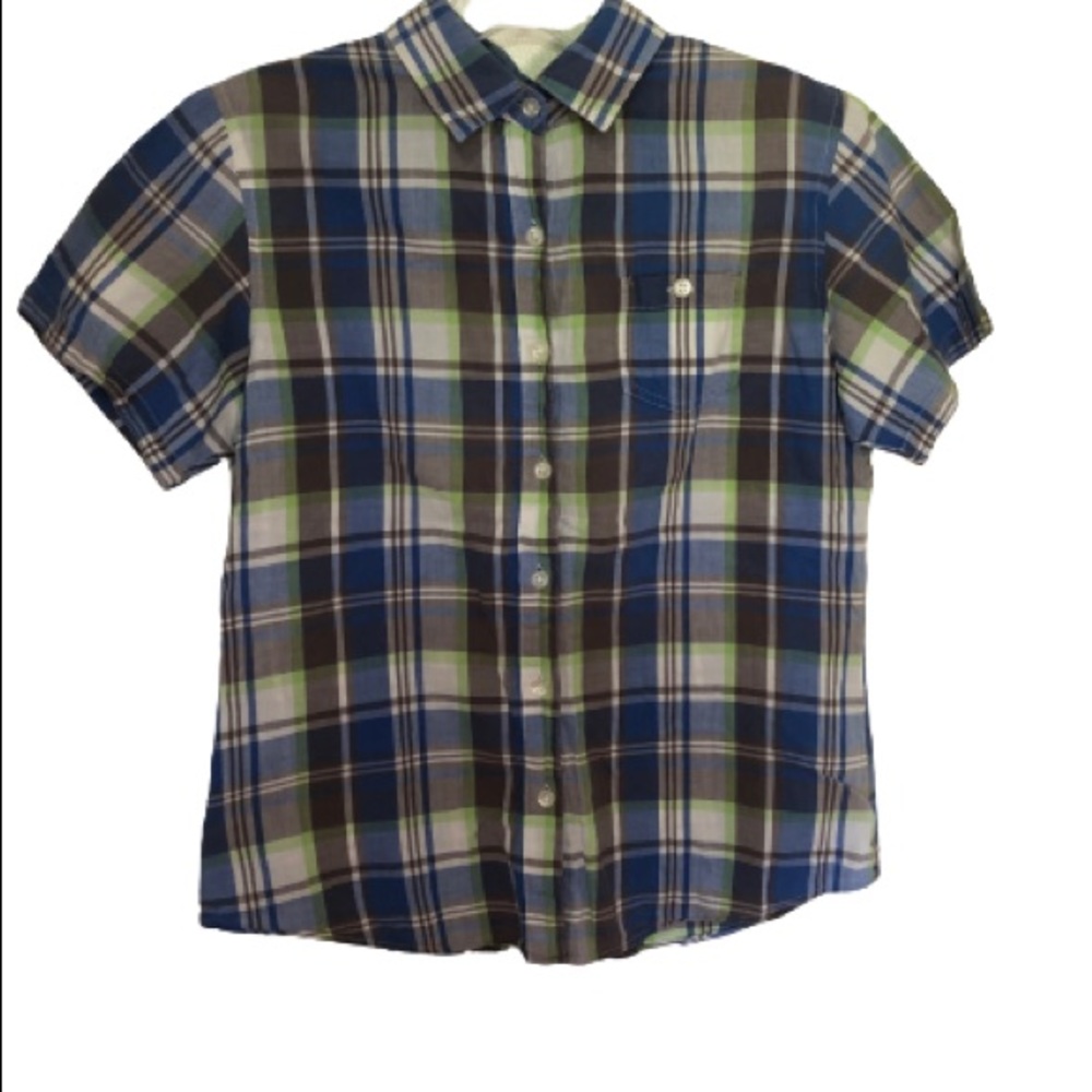 Bossy Hill Boys Plaid Button-Up Shirt – Kids Size (Small), Short Sleeve